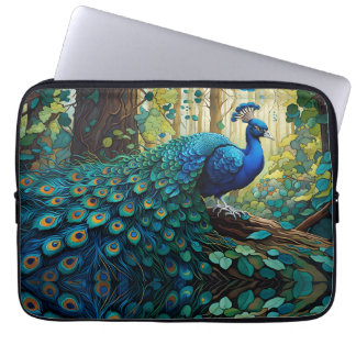 Blue Peacock in the forest Laptop Sleeve