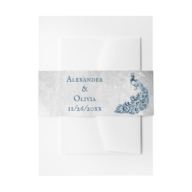 Blue Peacock Leaf Vine Invite Belly Band (Front Example)