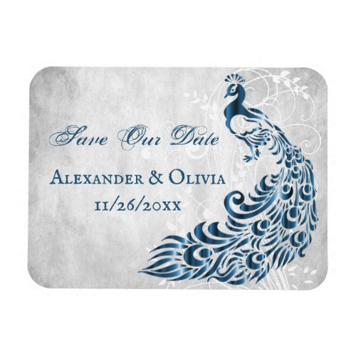 Blue Peacock Leaf Vine Save The Date Magnet