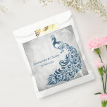 Blue Peacock Leaf Vine Wedding Favor Bags<br><div class="desc">Pass out wedding favors for your guests with a set of Blue Peacock Leaf Vine Wedding Favor Bag.  Bag design features a light gray grunge background with a vibrant blue peacock with a leaf vine embellishment.   Personalize with the groom and bride's names along with the wedding date.</div>