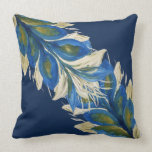 Blue Peacock Leafs Watercolor Hand-painted Navy Throw Pillow<br><div class="desc">Watercolor Hand-painted</div>