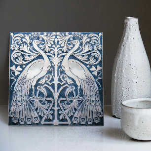 Blue Peacock Modernista Art Barcelona 1903 Ceramic Tile