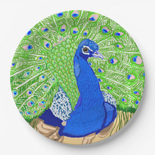Blue Peacock Paper Plates
