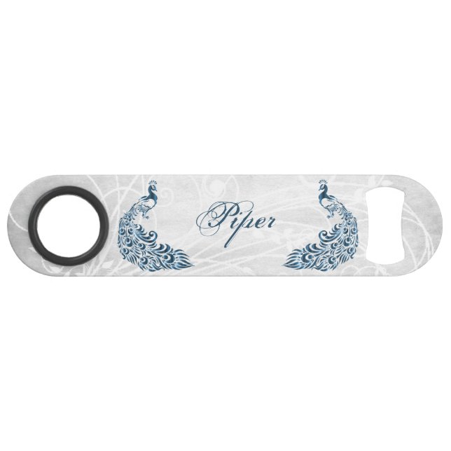 Blue Peacock Personalized Bottle Opener (Front (Horizontal))