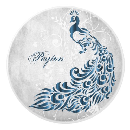 Blue Peacock Personalized Ceramic Pull