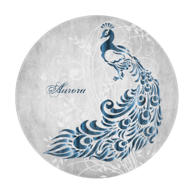 Blue Peacock Personalized Cutting Board (Front)
