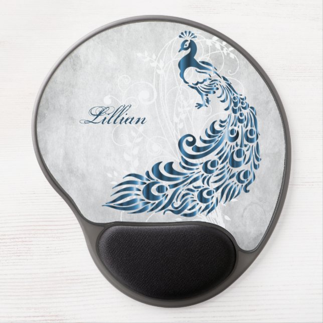 Blue Peacock Personalized Gel Mousepad (Front)