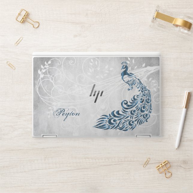 Blue Peacock Personalized HP Laptop Skin (Desk)
