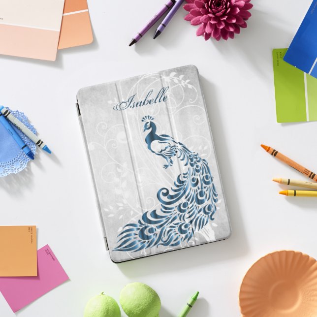 Blue Peacock Personalized iPad Smart Cover (Desk)