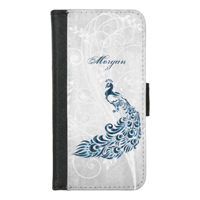Blue Peacock Personalized iPhone Wallet Case (Front)