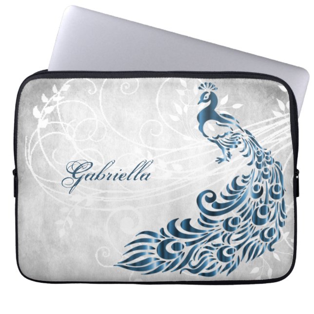 Blue Peacock Personalized Laptop Sleeve (Front)