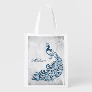 Blue Peacock Personalized Reusable Grocery Bag