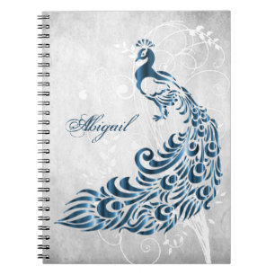 Blue Peacock Personalized Spiral Photo Notebook