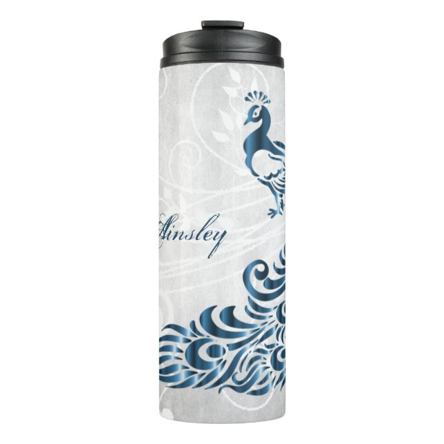 Blue Peacock Personalized Thermal Tumbler (Front)