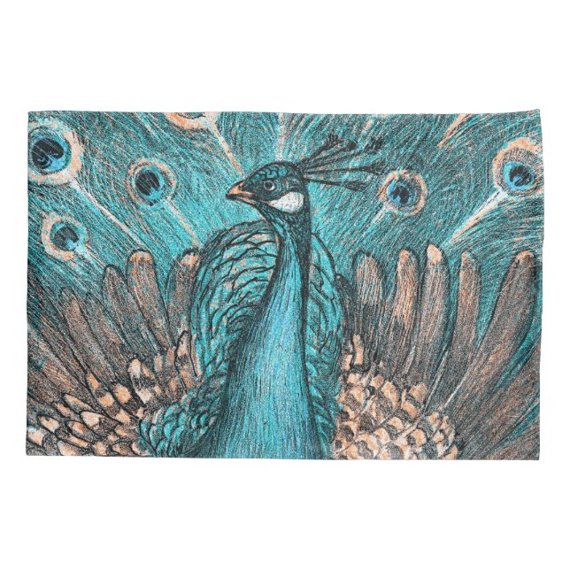 blue peacock pillow case (Back)