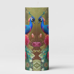 Blue Peacock, Pink Rose Garden   Pillar Candle