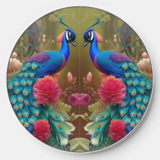 Blue Peacock, Pink Rose Garden Wireless Charger