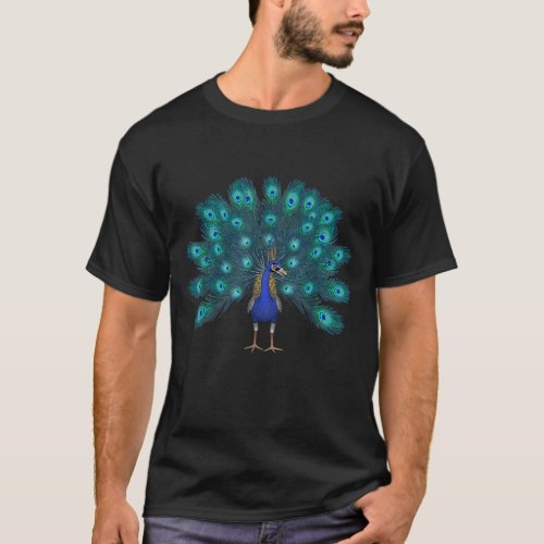 Blue Peacock Print TShirt Teal Feathers Clothes