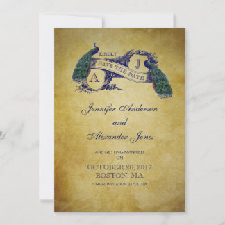 Blue Peacock Rustic Save the Date Card