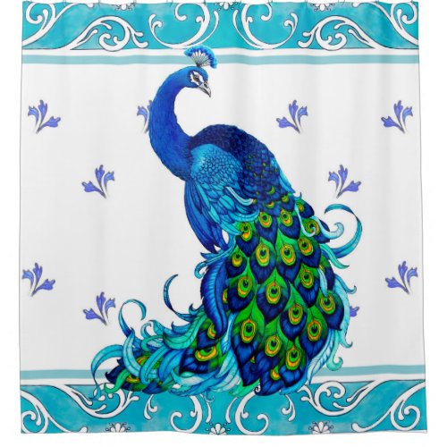 Blue Peacock Swirl Shower Curtain
