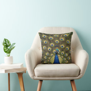 Blue Peacock Throw Pillow