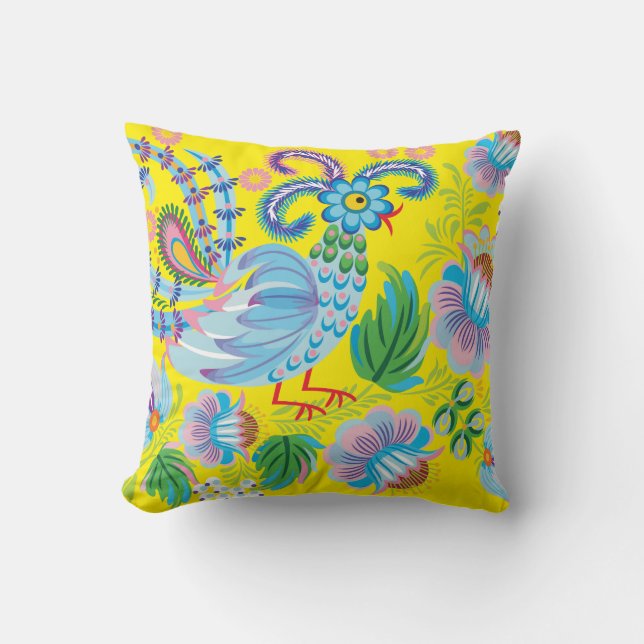 Blue Peacock Throw Pillow (Front)