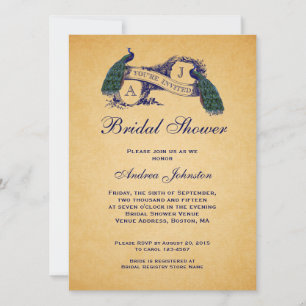 Blue Peacock Vintage Bridal Shower Invitation
