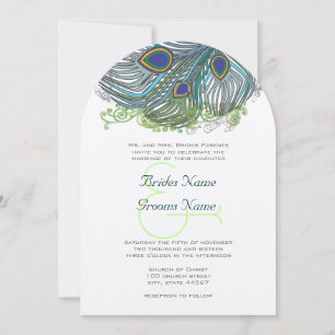 Blue Peacock Vintage Feathers Invitation