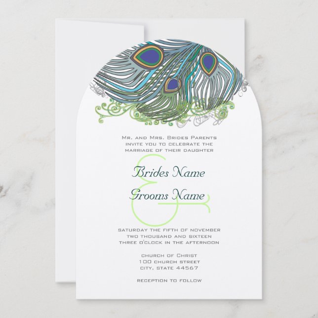 Blue Peacock Vintage Feathers Invitation (Front)