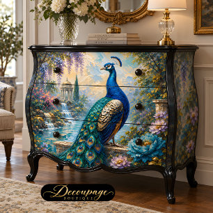 Blue Peacock Water Garden Decoupage Tissue Paper