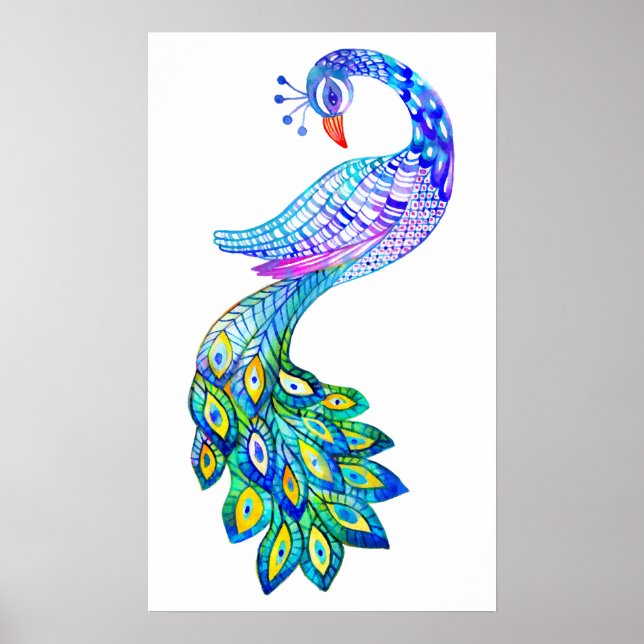Blue peacock watercolor poster (Front)