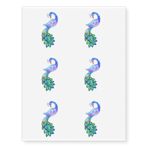 Blue peacock watercolor temporary tattoos