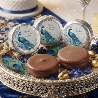 Blue Peacock Watercolor Wedding Favor TLW26 Dipped Oreo Cookie Favors