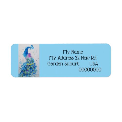 Blue Peacock Watercolour Return Address Labels