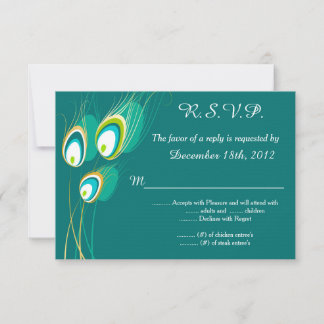 Blue Peacock Wedding 3.5x5 R.S.V.P. Reply Card