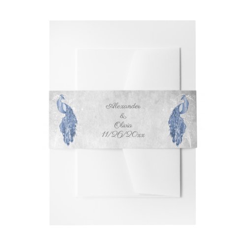 Blue Peacock Wedding Invitation Belly Band