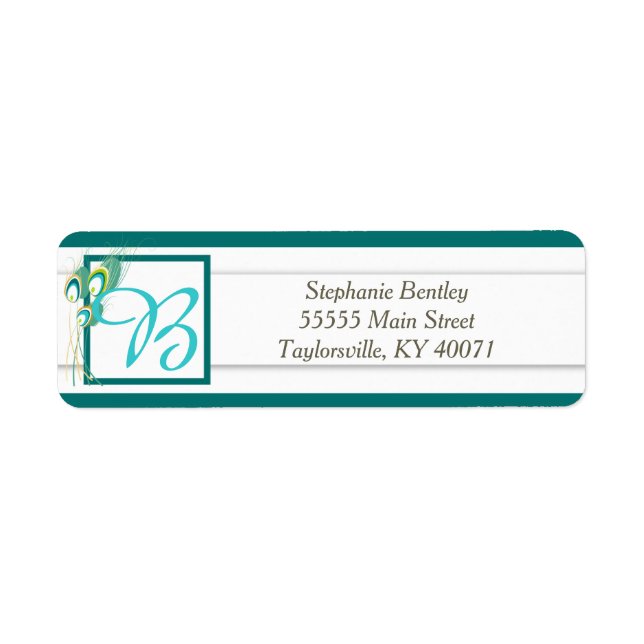 Blue Peacock Wedding Return Address Label (Front)