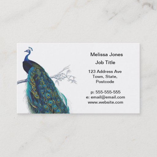 Customizable Blue Peacock with beautiful tail feathers Business Card