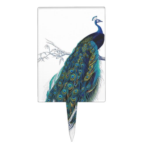 Blue Peacock with beautiful tail feathers Cake Topper