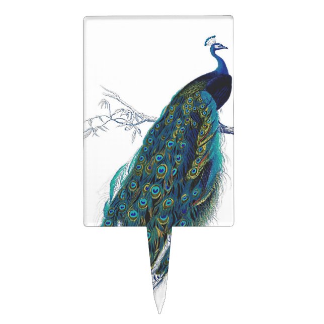 Blue Peacock with beautiful tail feathers Cake Topper (Front)