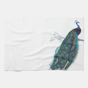 Blue Peacock with beautiful tail feathers Kitchen Towel