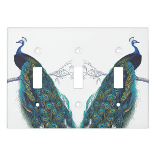 Blue Peacock with beautiful tail feathers Light Switch Cover