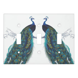 Blue Peacock with beautiful tail feathers Light Switch Cover