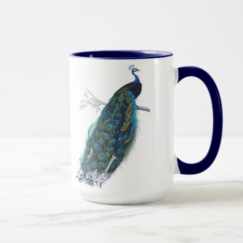 Blue Peacock with beautiful tail feathers Mug