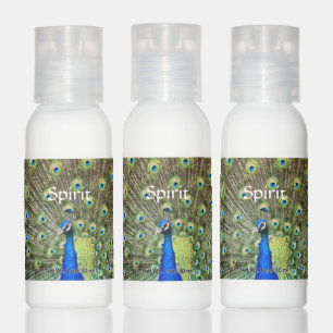 Blue peacock with feathers & editable spirit text hand lotion