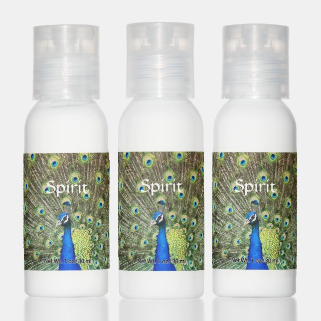 Blue peacock with feathers & editable spirit text hand lotion (Set)