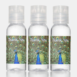 Blue peacock with feathers Thank You Hand Sanitizer
