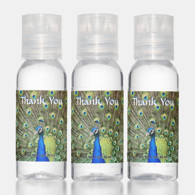 Blue peacock with feathers Thank You Hand Sanitizer (Set)