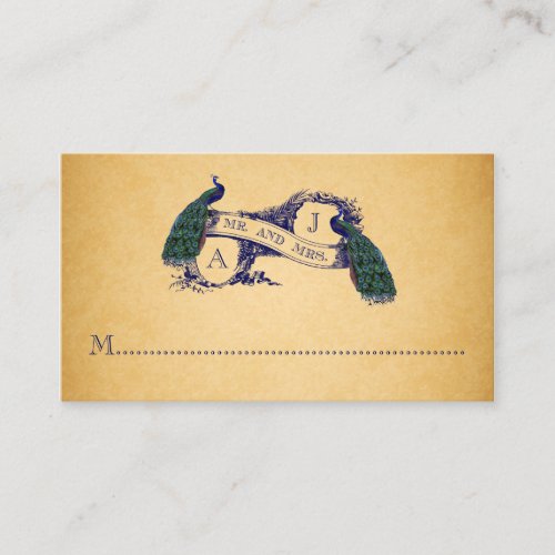 Blue Peacocks Vintage Wedding Place Card Business Cards