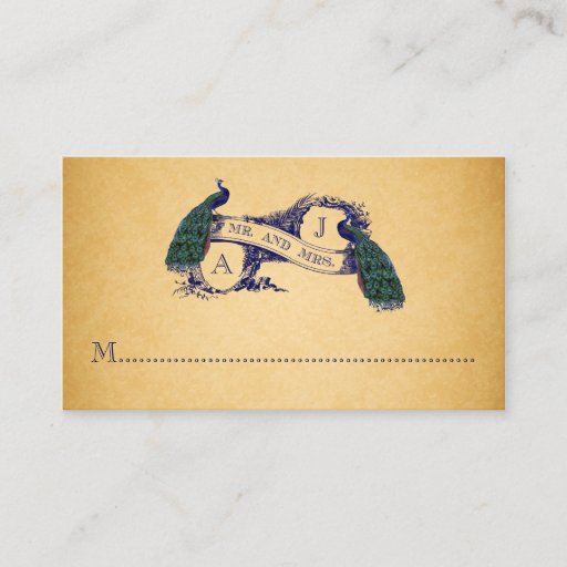 Customizable Blue Peacocks Vintage Wedding Place Card Business Cards